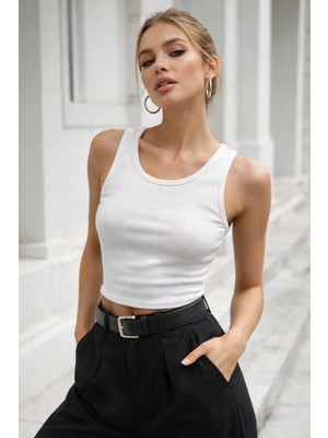 Rich Kadın Ekru Basic Günlük Şık Crop Atlet