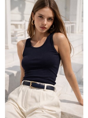 Rich Kadın Lacivert Basic Günlük Şık Crop Atlet