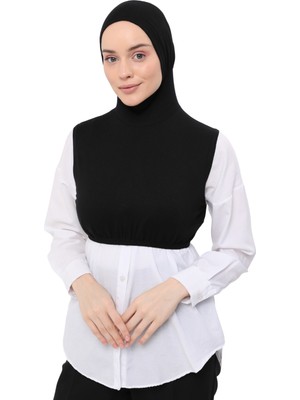 Altobeh Uzun Kollu Boyunluklu Boneli Yarım Body - Siyah