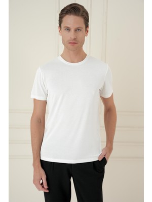 Efor Comfort Fit Bisiklet Yaka Modal Kısa Kol Casual Ekru Tişört Ts 895