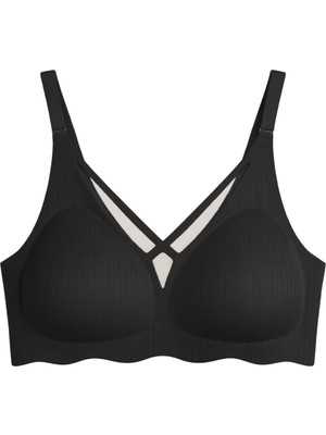Cottonhill Seamless Bra - Liny | Siyah Lazer Kesim Dikişsiz Çizgi Desenli Dekolteli Kadın Sütyen