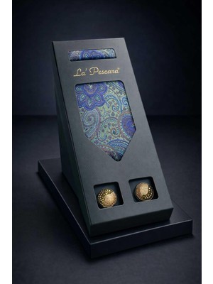 Kravatkolik Yeşil Mendilli Klasik Kravat Kol Düğmesi Erkek Hediye Seti OS600