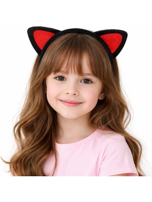 Eco Port Peluş Kedi Kulak Taç Kırmızı Siyah – Çocuk Parti  Kostüm Tacı