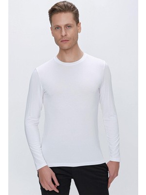 Efor Erkek Slim Fit Uzun Kollu Beyaz T-Shirt TS 842