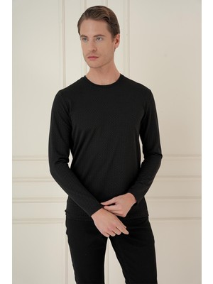 Efor Erkek Slim Fit Pamuklu Uzun Kollu Siyah T-Shirt TS 889