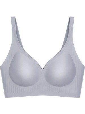Cottonhill Seamless Bra - Slight | Gri Lazer Kesim Dikişsiz Dilim Detaylı Balensiz Kadın Sütyen