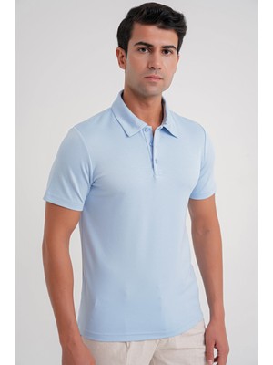 Efor Erkek Comfort Fit Esnek Pamuk Düğmeli Mavi Polo Yaka Tişört Ts 886