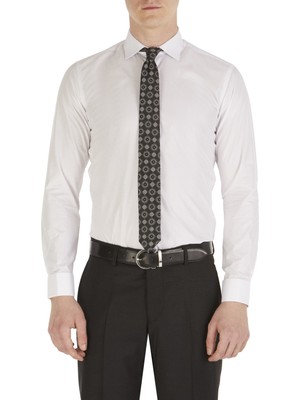 Efor Slim Fit Pamuk Saten Duble Manşetli Klasik Beyaz Gömlek  Gk 235