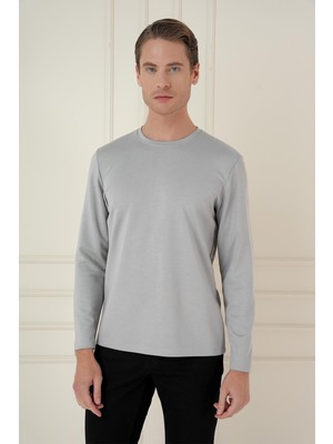 Efor Comfort Fit Bisiklet Yaka Uzun Kol Casual Gri Tişört Ts 892