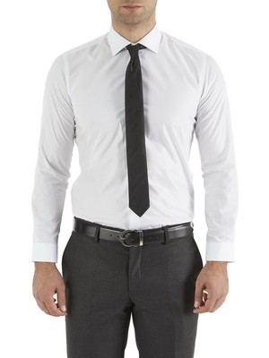 Efor Erkek Slim Fit Pamuk Saten Uzun Kol Klasik Beyaz Gömlek Gk 157