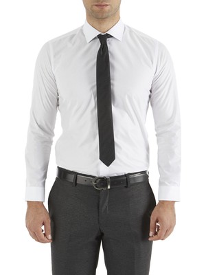 Efor Slim Fit Pamuk Saten Uzun Kol Klasik Beyaz Gömlek  Gk 157