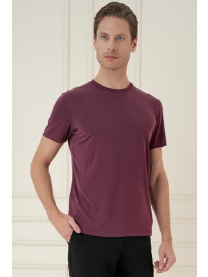 Efor Comfort Fit Bisiklet Yaka Modal Kısa Kol Casual Mürdüm Tişört Ts 895