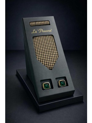 Kravatkolik Bej Mendilli Klasik Kravat Kol Düğmesi Erkek Hediye Seti OS606