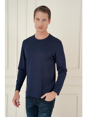 Efor Comfort Fit Bisiklet Yaka Uzun Kol Casual Lacivert Tişört Ts 892