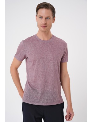 Efor Comfort Fit Bisiklet Yaka Viskon Karışımlı Casual Gül Kurusu Tişört Ts 902