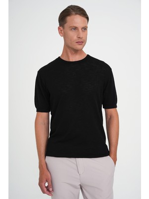 Efor Erkek Comfort Fit %100 Pamuk Bisiklet Yaka Kısa Kol Spor Siyah Triko Tr 881