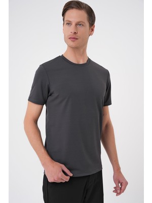 Efor Comfort Fit Bisiklet Yaka Viskon Karışımlı Casual Antrasit Tişört Ts 900