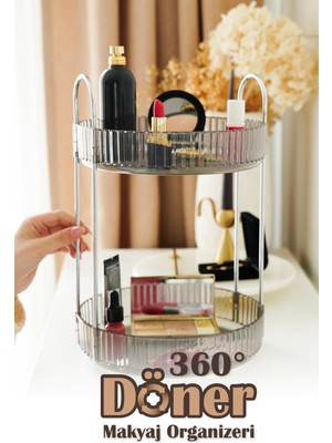 UltraMint Iki Katlı Şeffaf ve Antrasit Renkli Döner Takı Organizeri