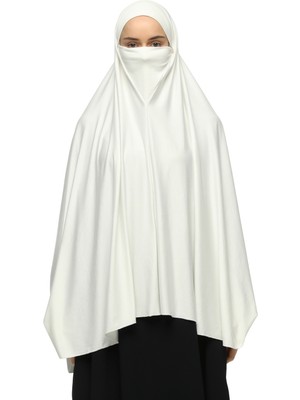 Altobeh Kollu Sufle Çarşaf Üstü Peçeli Pratik Tesettür Hijab - Nikaplı Namaz Örtüsü - Ekru