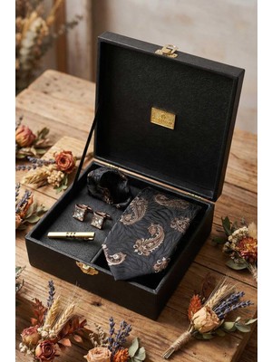 Kravatkolik Siyah Erkek Hediye Kutusu - Kravat Kol Düğmesi Kravat Iğnesi KMK127