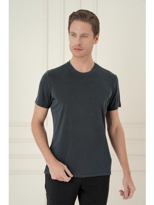 Efor Comfort Fit Bisiklet Yaka Modal Kısa Kol Casual Siyah Tişört Ts 895