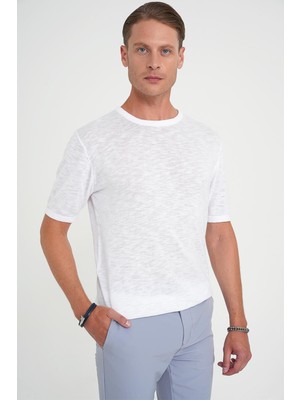 Efor Comfort Fit Bisiklet Yaka Kısa Kol Spor Beyaz Triko Tr 881