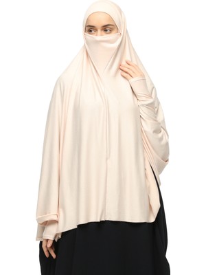 Altobeh Kollu Sufle Çarşaf Üstü Peçeli Pratik Tesettür Hijab - Nikaplı Namaz Örtüsü - Toz Pembe