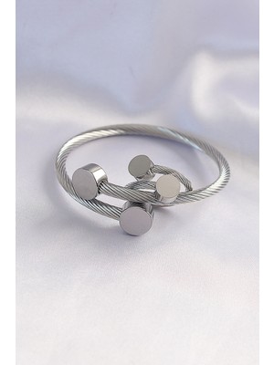 Vice Avm 316L Çelik Gümüş Renk Oval Aksesuarlı Burgu Model Bileklik ve Yüzük Kombini - TJ-EB3653 TG-V 2654