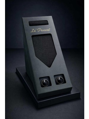 Kravatkolik Siyah Mendilli Klasik Kravat Kol Düğmesi Erkek Hediye Seti OS599