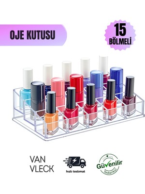 UltraMint Şeffaf 15 Bölmeli Çok Amaçlı Makyaj Organizeri, Ruj, Oje, Far, Allık Kutusu
