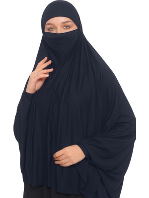 Altobeh Kollu Sufle Çarşaf Üstü Peçeli Pratik Tesettür Hijab - Nikaplı Namaz Örtüsü - Lacivert