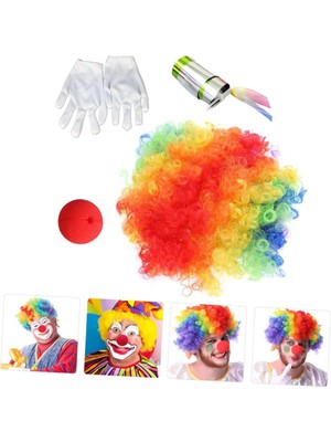 Eco Port Palyaço Saç Palyaço Burun Palyaço Eldiven Palyaço Sihirli Baston 4 Lü Seti