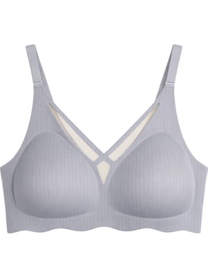Cottonhill Seamless Bra - Liny | Gri Lazer Kesim Dikişsiz Çizgi Desenli Dekolteli Kadın Sütyen