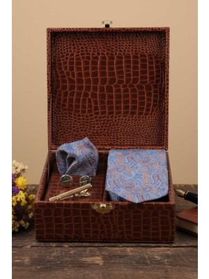 Kravatkolik Taba Erkek Hediye Kutusu - Mendilli Kravat Kol Düğmesi Kravat Iğnesi KMK77