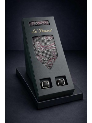 Kravatkolik Gri Mendilli Klasik Kravat Kol Düğmesi Erkek Hediye Seti OS618