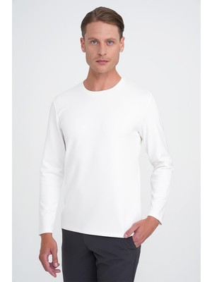Efor Erkek Comfort Fit Pamuklu Bisiklet Yaka Uzun Kollu Ekru Tişört TS 892