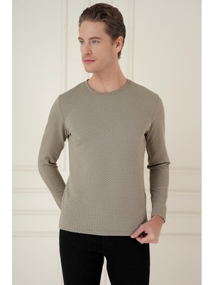 Efor Erkek Slim Fit Pamuklu Uzun Kollu Gri T-Shirt TS 889