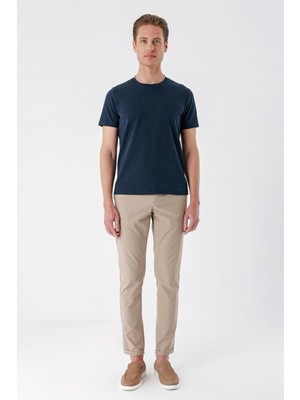 Efor Slim Fit Bisiklet Yaka Sıva Dokuma Pamuklu Lacivert Tişört Ts 882