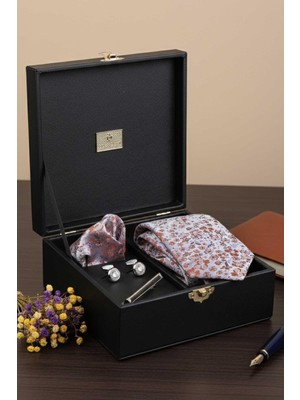 Kravatkolik Siyah Erkek Hediye Kutusu - Mendilli Kravat Kol Düğmesi Kravat Iğnesi KMK79