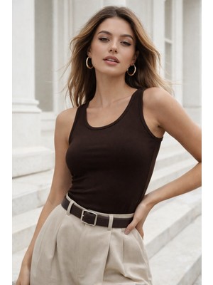 Rich Kadın Kahverengi Basic Günlük Şık Crop Atlet