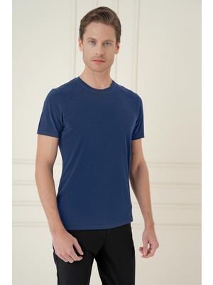 Efor Comfort Fit Bisiklet Yaka Modal Kısa Kol Casual Lacivert Tişört Ts 895