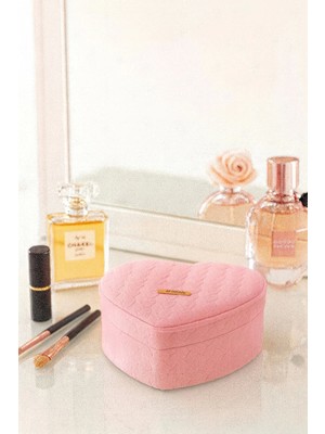 UltraMint Kadife Takı Kutusu, Kalpli Organizer, Pembe Mücevher Düzenleyici