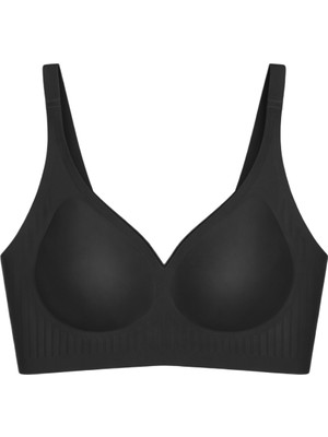Cottonhill Seamless Bra - Slight | Siyah Lazer Kesim Dikişsiz Dilim Detaylı Balensiz Kadın Sütyen