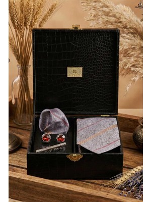 Kravatkolik Siyah Erkek Hediye Kutusu - Mendilli Kravat Kol Düğmesi Kravat Iğnesi KMK86