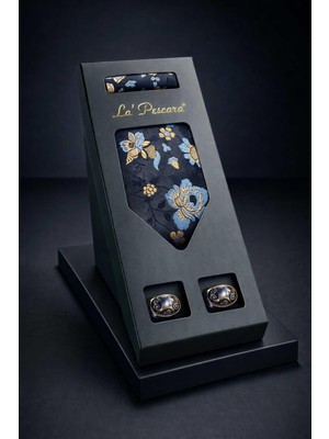 Kravatkolik Koyu Gri Mendilli Klasik Kravat Kol Düğmesi Erkek Hediye Seti OS610