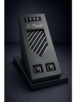 Kravatkolik Siyah Mendilli Klasik Kravat Kol Düğmesi Erkek Hediye Seti OS617