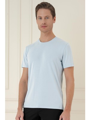 Efor Comfort Fit Bisiklet Yaka Modal Kısa Kol Casual Mavi Tişört Ts 895