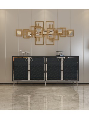 Morepp Rami Pleksi Detaylı, 4 Kapaklı 160 cm Konsol Antrasit-Gümüş