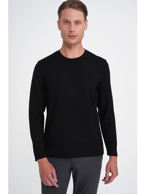 Efor Comfort Fit Bisiklet Yaka Uzun Kol Casual Siyah Tişört Ts 892