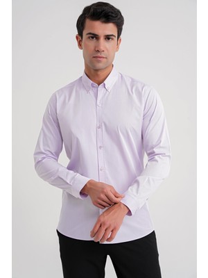 Efor Slim Fit %100 Pamuk Lila Gömlek Gk 711